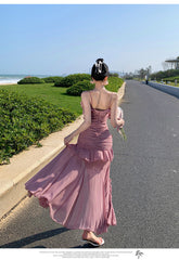RUFFLED MAXI DRESS IN PINK